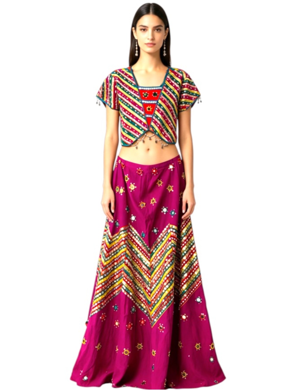 Vibrant Multi-Color Navratri Chaniya Choli - Festive Magenta Diwali Set